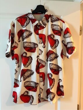 Jogal Casual Holiday Button-Down Shirt - Red/White M
